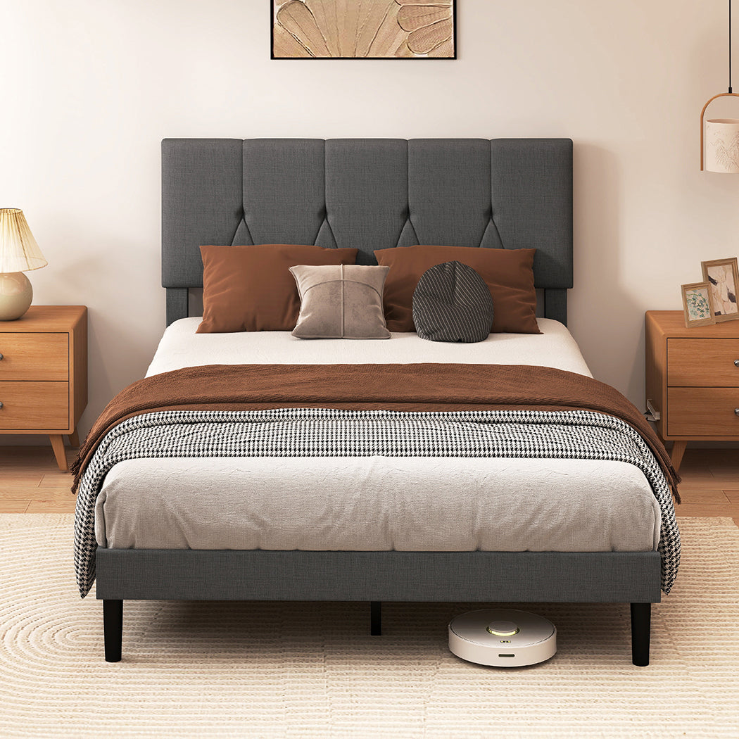 Upholstered Bed Frame Double Grey 193.5x140x103cm