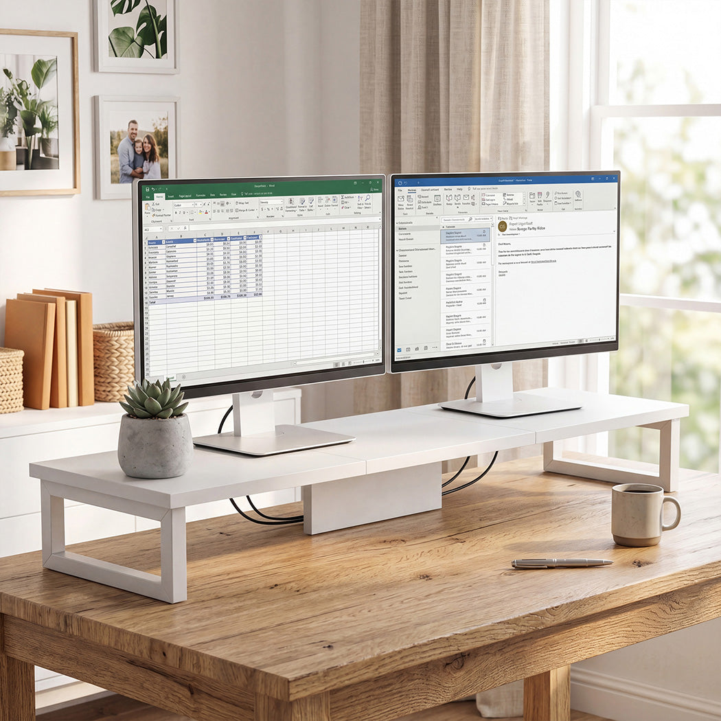 Dual Monitor Stand Riser 90cm Desk Organiser | Simpledeals