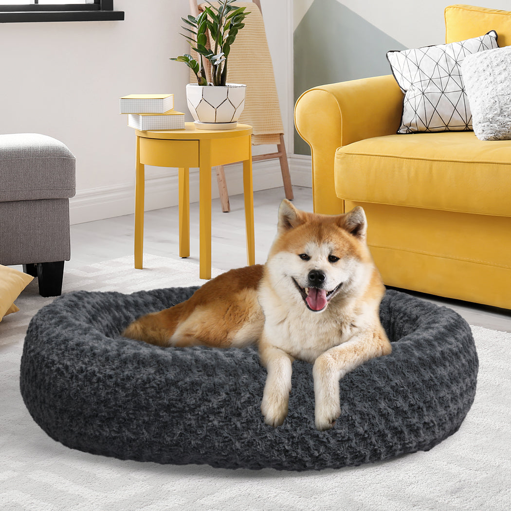 Calming Dog Bed Warm Soft Plush XL Dark Grey X-Large