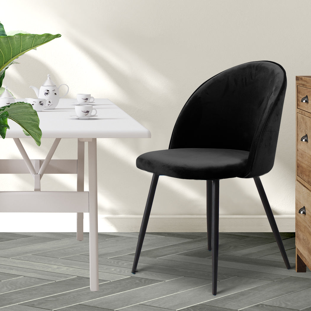 2x Dining Chairs Kitchen Cafe Lounge Chair-Velvet Black - id4