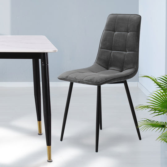 4x Dining Chairs Kitchen Velvet Grey - Table Chair Lounge Room