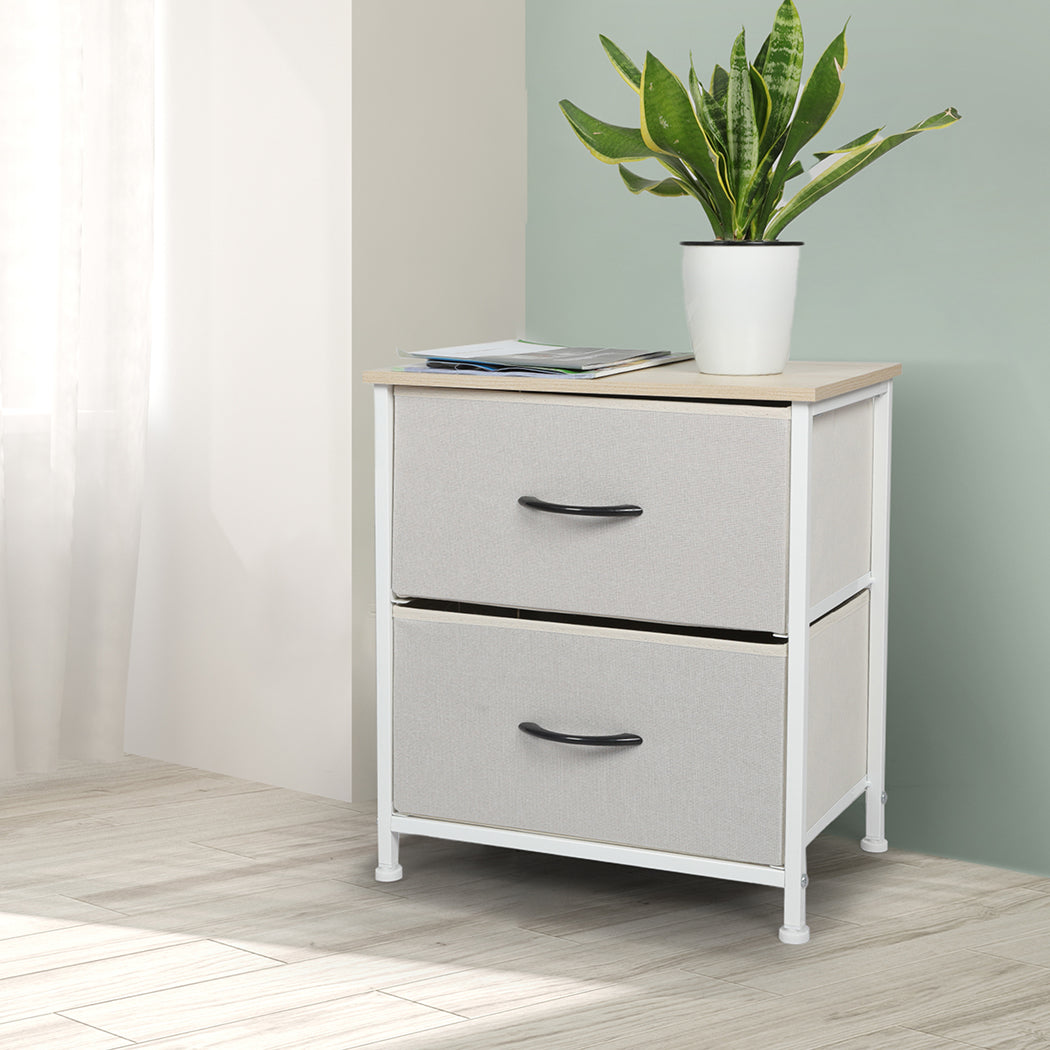 Chest of 2 Drawers Bedside Table Beige, Storage Cabinet Tower Dresser