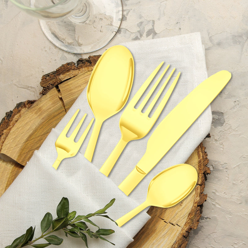 Stainless Steel Cutlery Set Travel Knife Gold - Fork Spoon Glossy Tableware