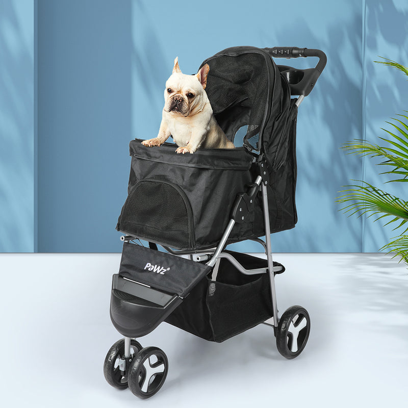 Stylish Large Pet Stroller Dog Cat Carrier Black - Wheels Cage Puppy Pushchair