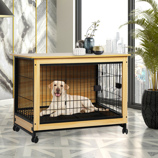 Wooden Wire Dog Kennel Side End XL X-Large - Table Steel Puppy Crate