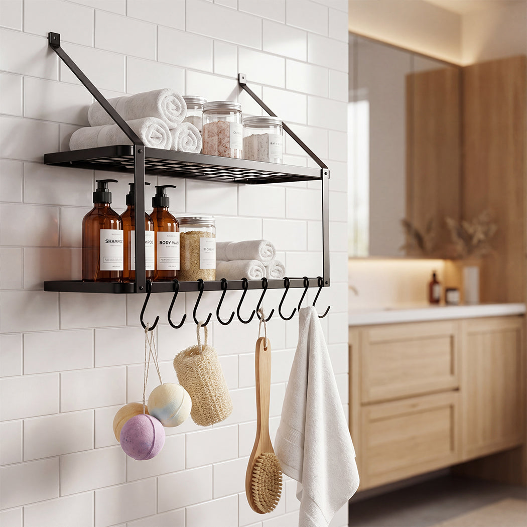 Wall Mounted Pot Pan Rack 10 Hooks Matte Black | Simpledeals