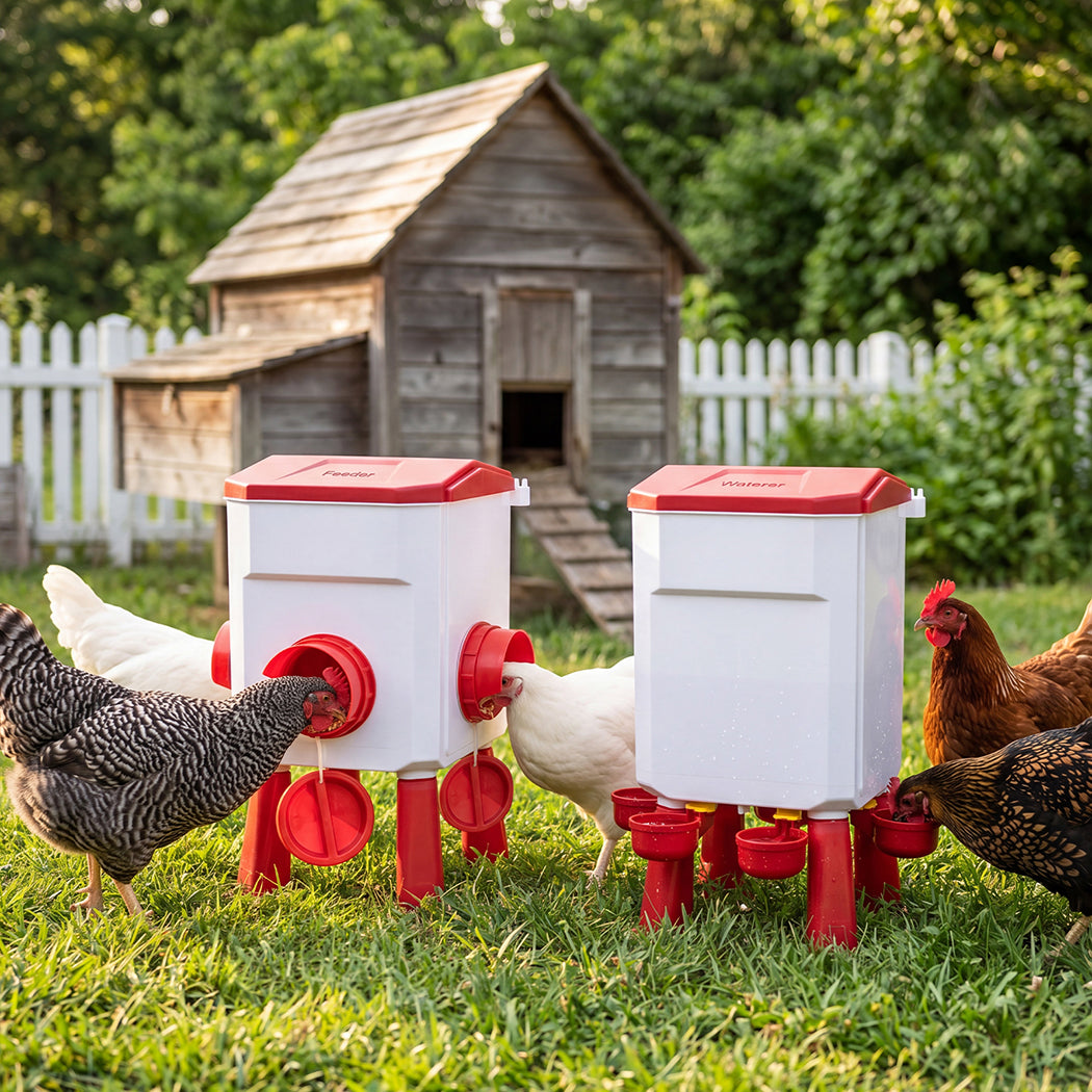 Chicken Feeder Waterer Set 12kg 11L Gravity | Simpledeals