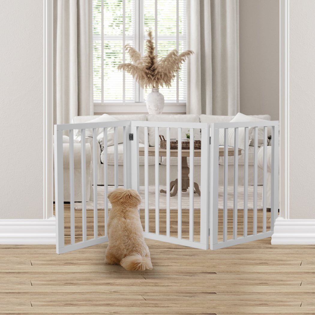 Wooden Pet Gate Dog Fence Foldable Barrier Door 3 Panel White/Grey