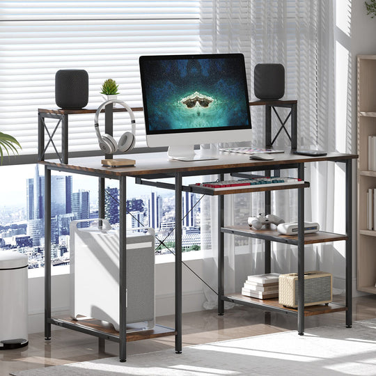 Luxury Office Gaming Computer Desk Brown  Multipurpose Use Classic