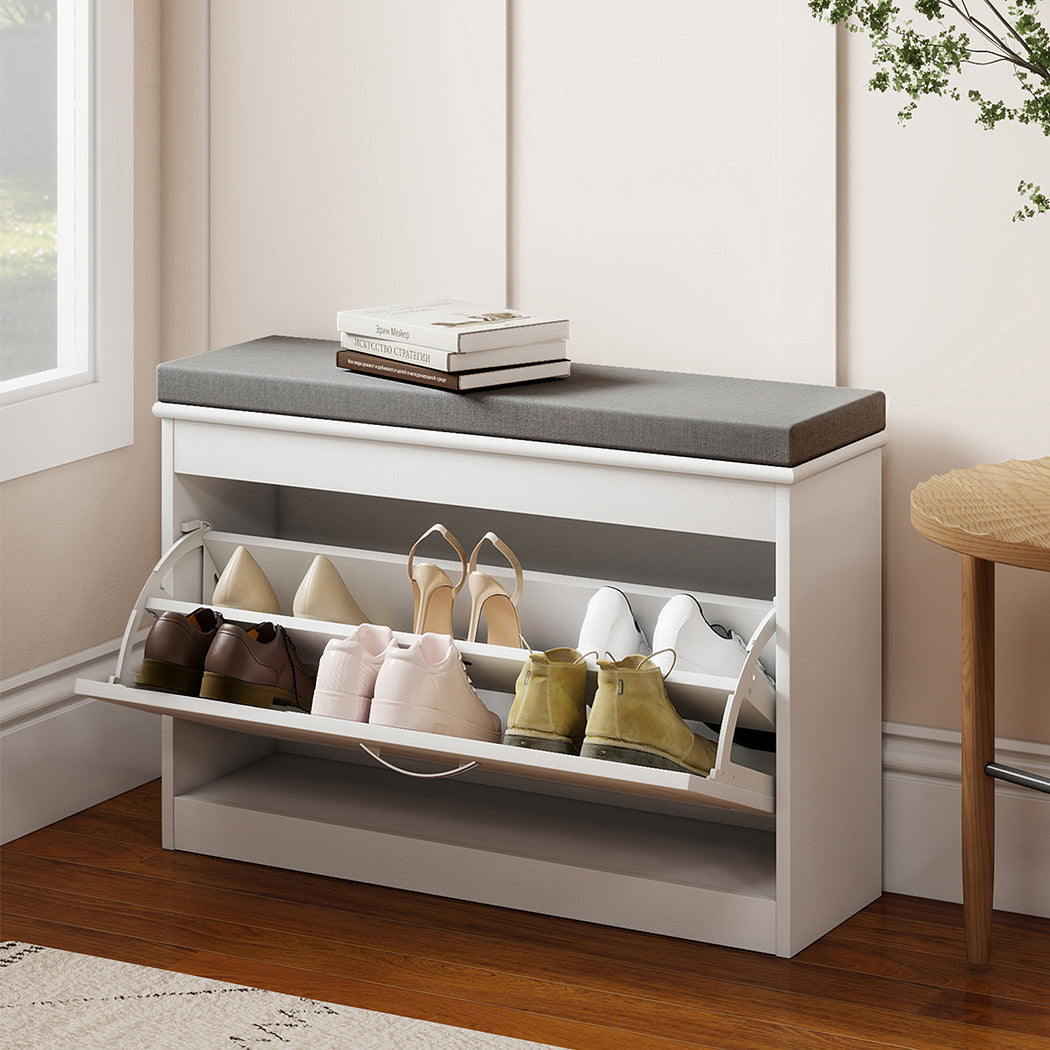 Shoe Rack Storage Bench White 75x24x51cm