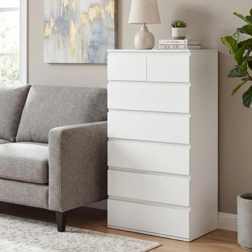 7 Drawer Tallboy Dresser White Storage Cabinet | Simpledeals