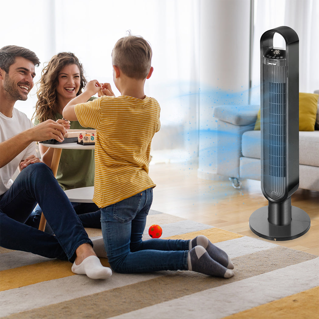 Portable Bladeless Tower Fan Black - Oscillating Remote Control Led