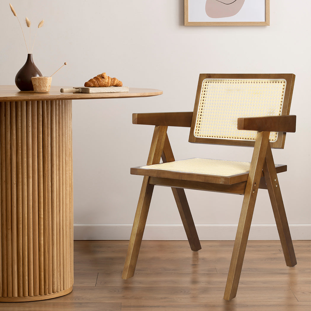Minimalist 6x Walnut Wicker Armchair Dining Chair  Space-Saving