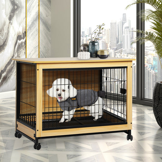 Wooden Wire Dog Kennel Side End M Medium - Table Steel Puppy Crate