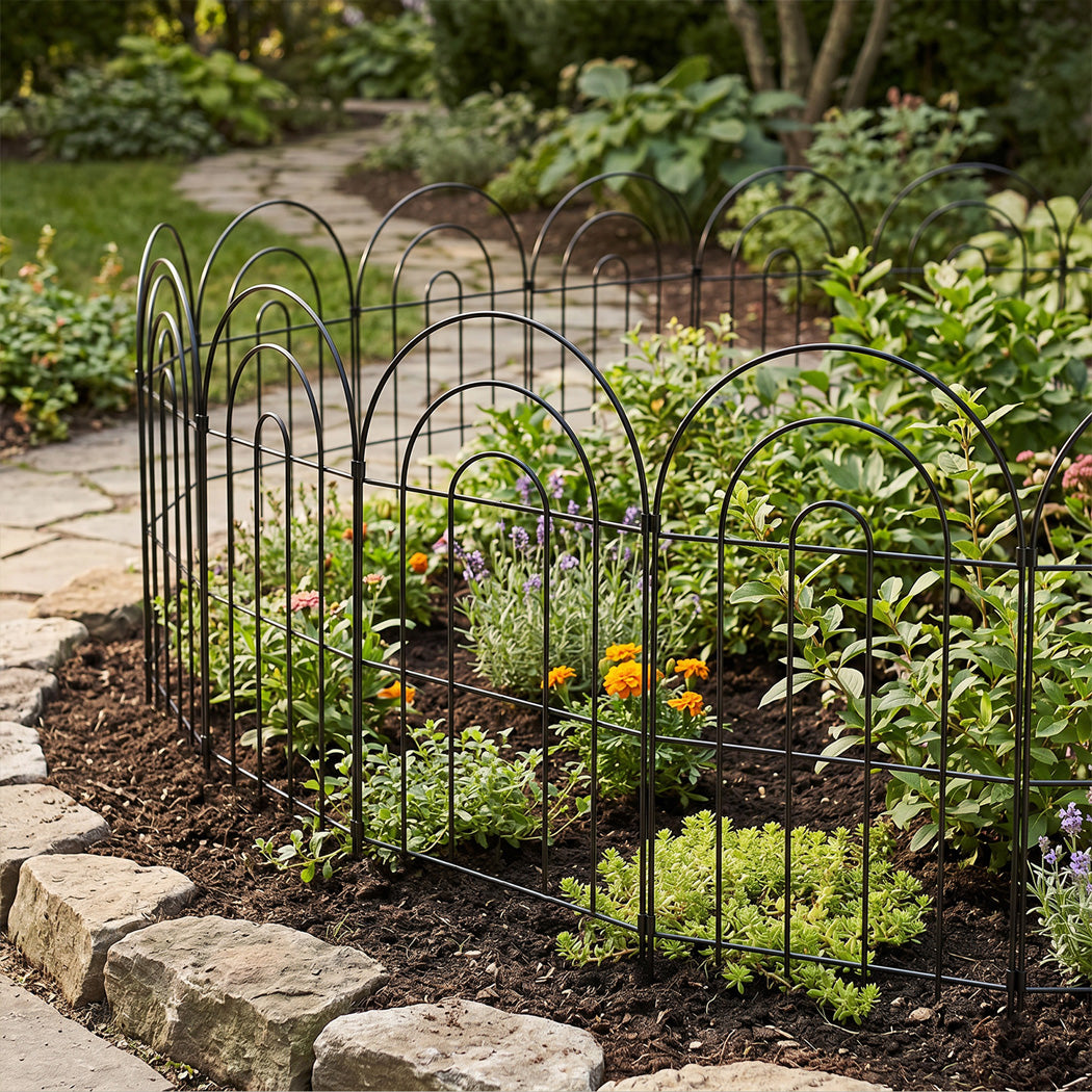 Garden Fence Black Steel 60x33cm
