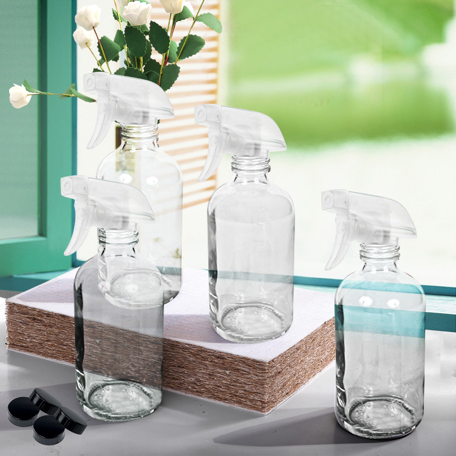 4x 500ml Clear Glass Spray Bottles Trigger - Water Sprayer Aromatherapy Dispenser