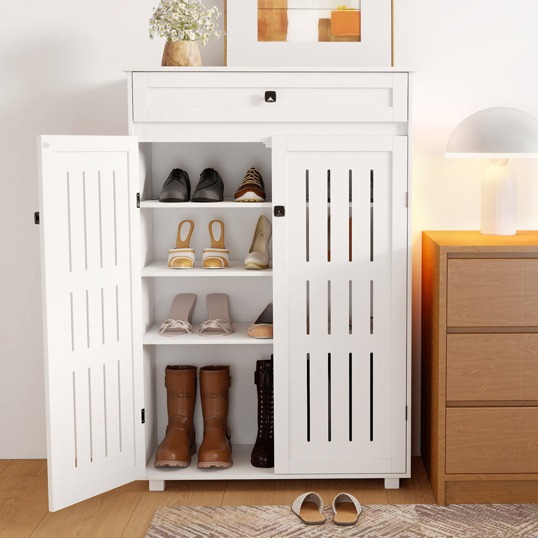 Shoe Cabinet White Storage 78x37x116cm