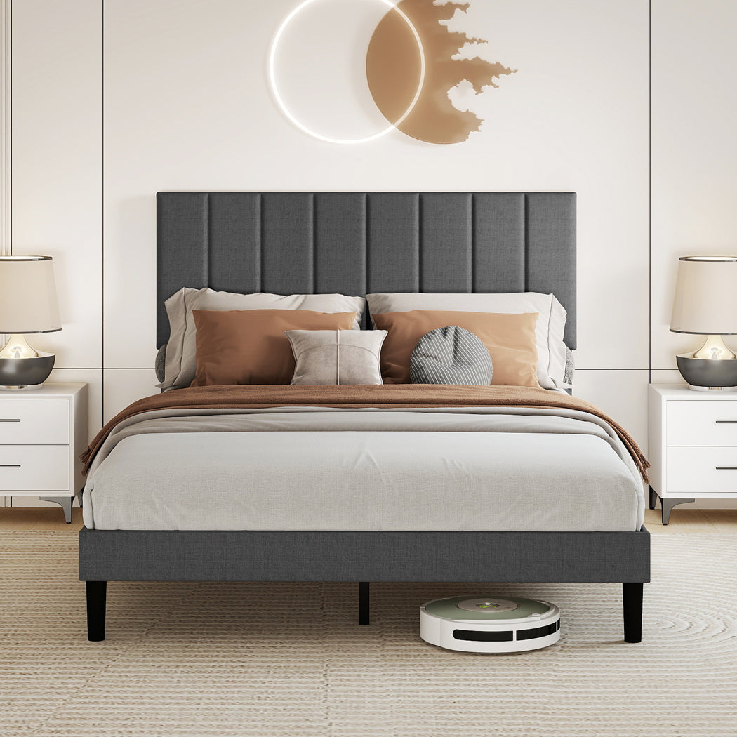 Double Bed Frame Upholstered Grey 193.5x140x103cm