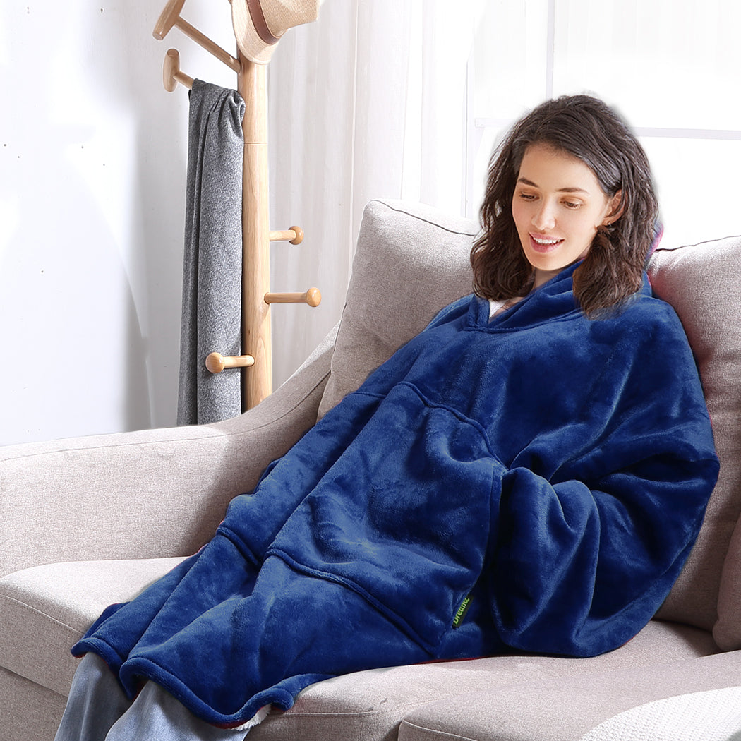 Blanket Hoodie Adult Sweatshirt Navy Blue - Dreamz Plush Warm Fleece