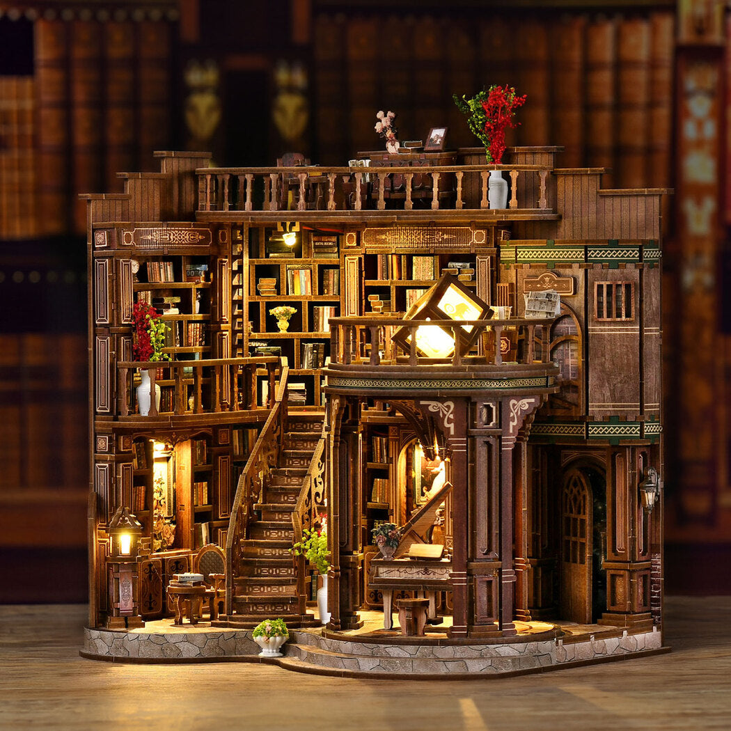 Vintage Library Book Nook Kit Walnut 23x17x23cm
