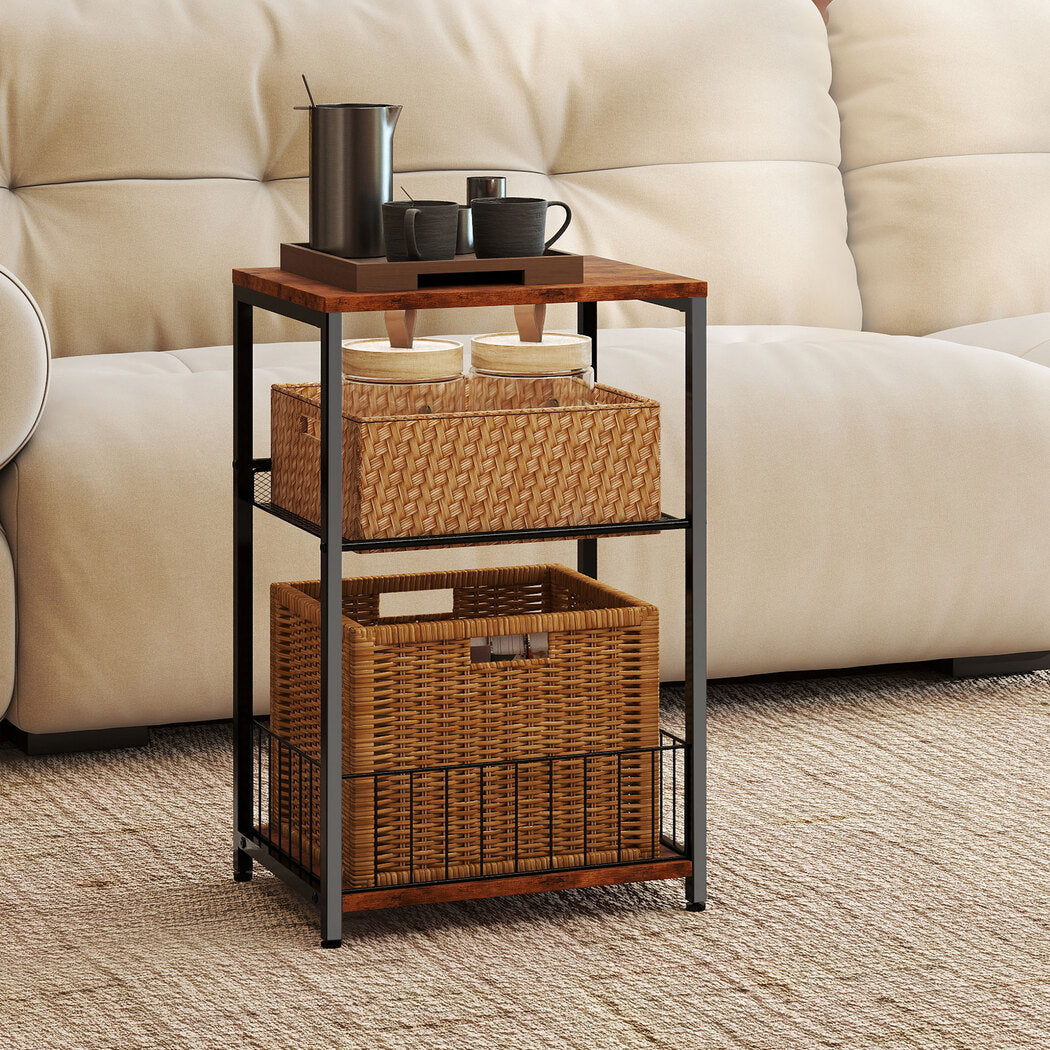 Side Table 3-Tier Storage Brown 40x30x60cm