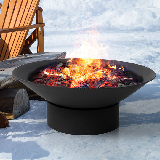 2IN1 Fire Pit Bowl Fireplace Black - Steel Firepit Garden Outdoor