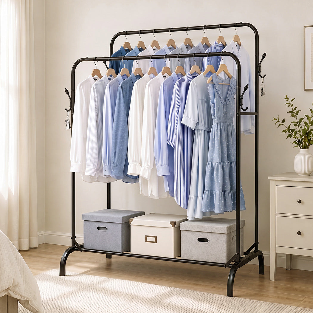 Heavy Duty Garment Rack Black Steel 118x54x145cm