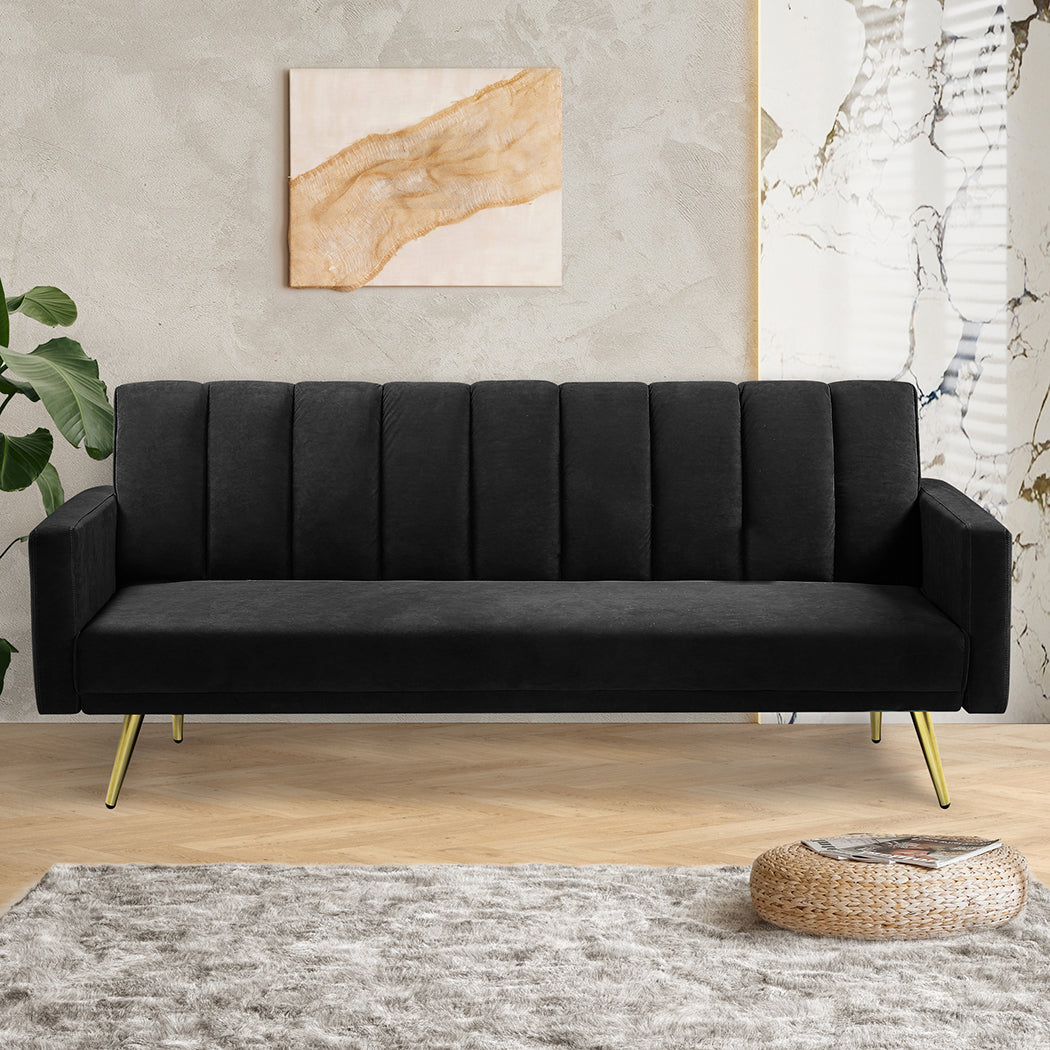 Modern Sofa Bed Convertible Velvet Lounge Recliner Couch Sleeper 3