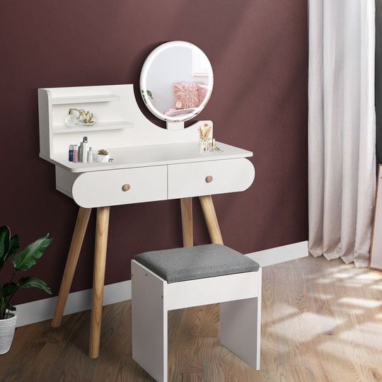 Dressing Table Stool LED Mirror Jewellery Cabinet Makeup Storage 3 Colour - id11&12