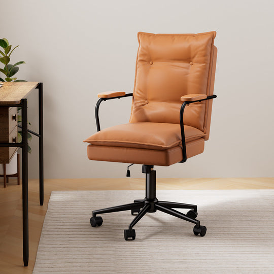Functional Ergonomic Office Chair Computer PU Brown  Durable Frame