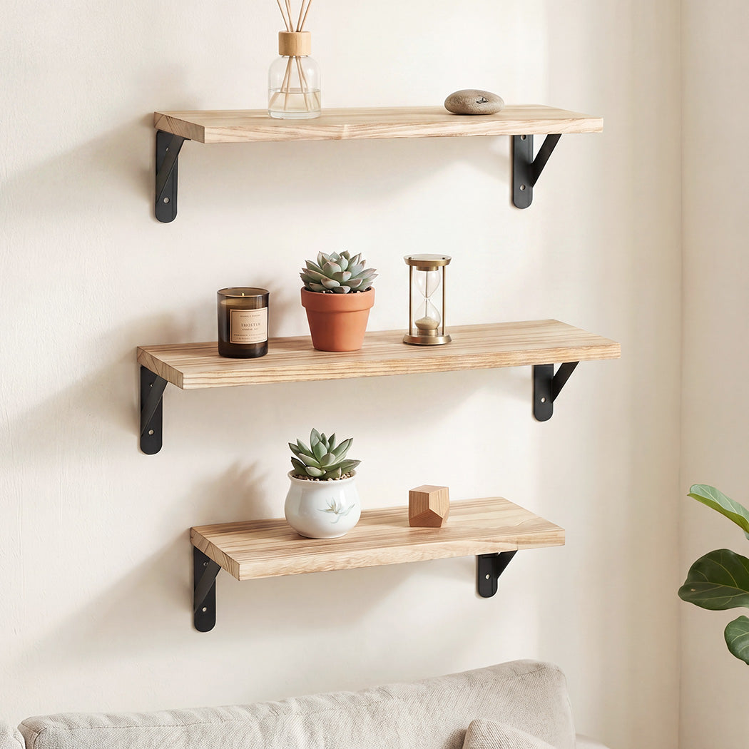 Floating Wall Shelves Set of 6 Paulownia Wood | Simpledeals