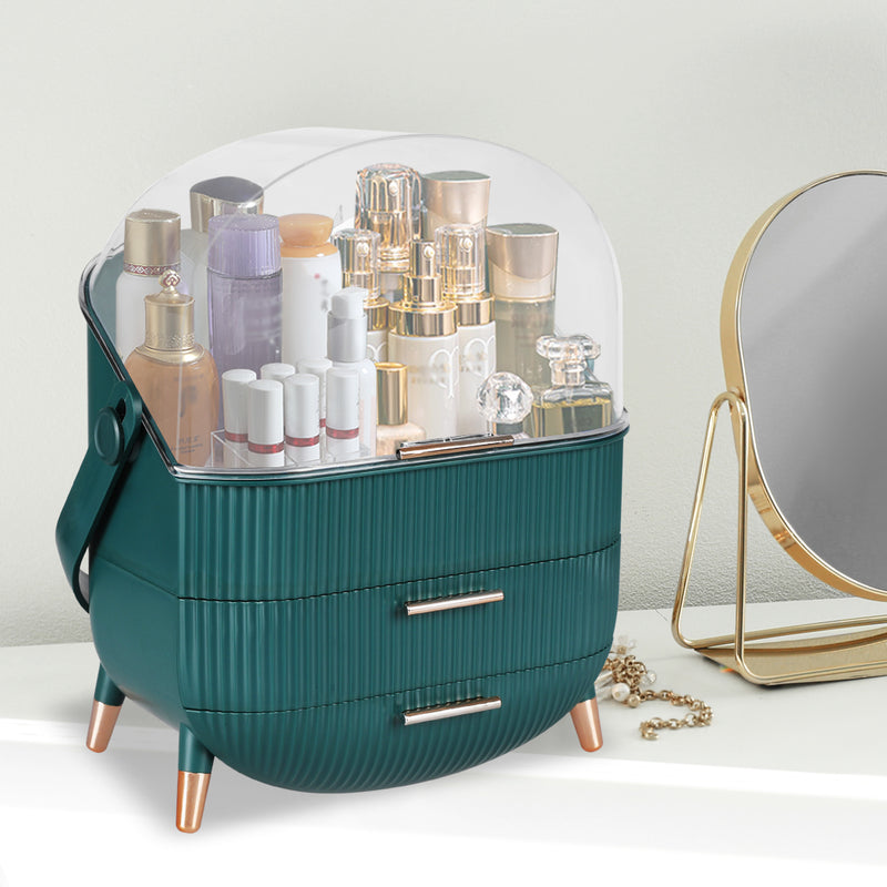 Makeup Organizer Case Portable Cosmetic Jewellery Storage Box White/Green