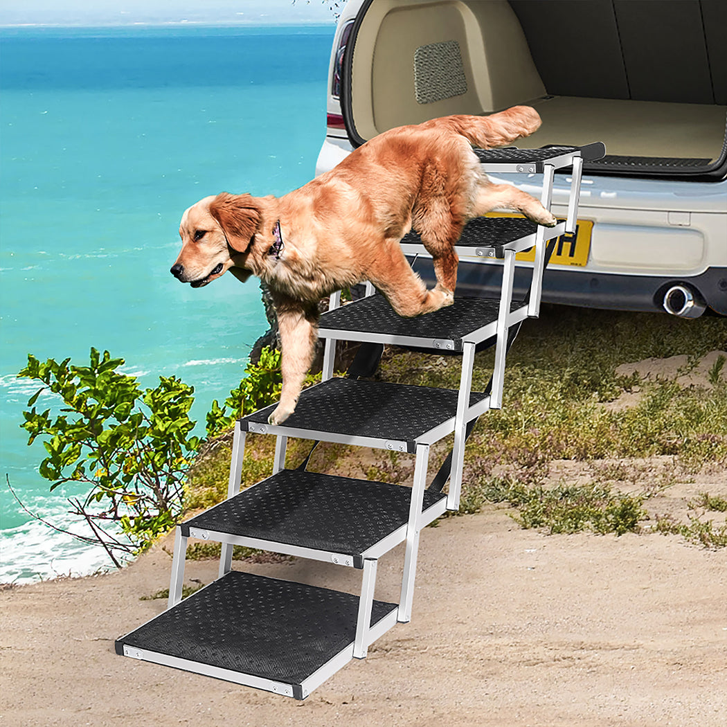 6 Steps Dog Ramp Adjustable Height Black