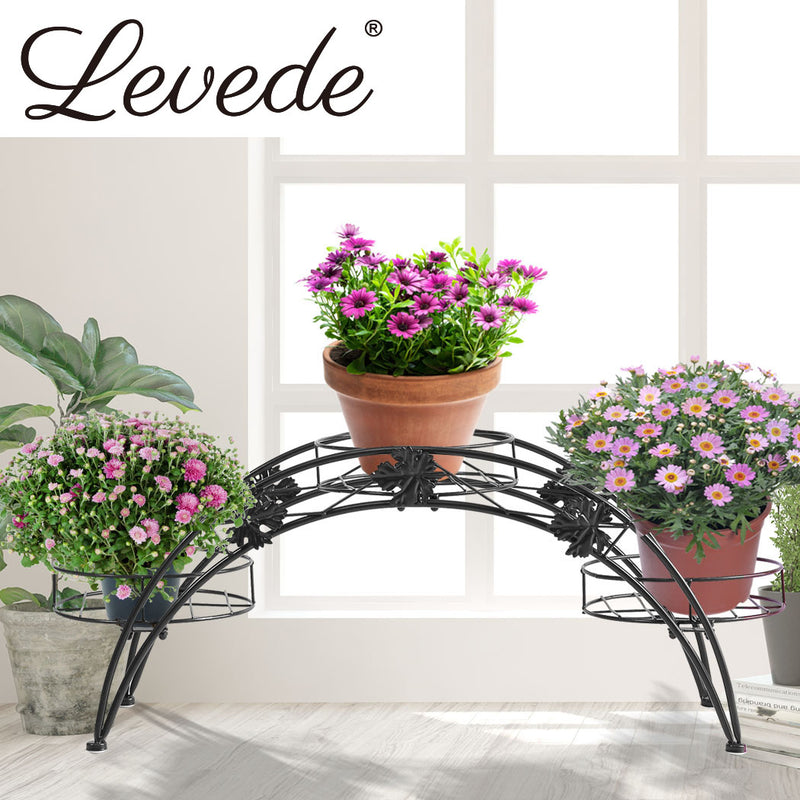 2X Plant Stand Outdoor Indoor Metal Black - Flower Pot Shelf Garden