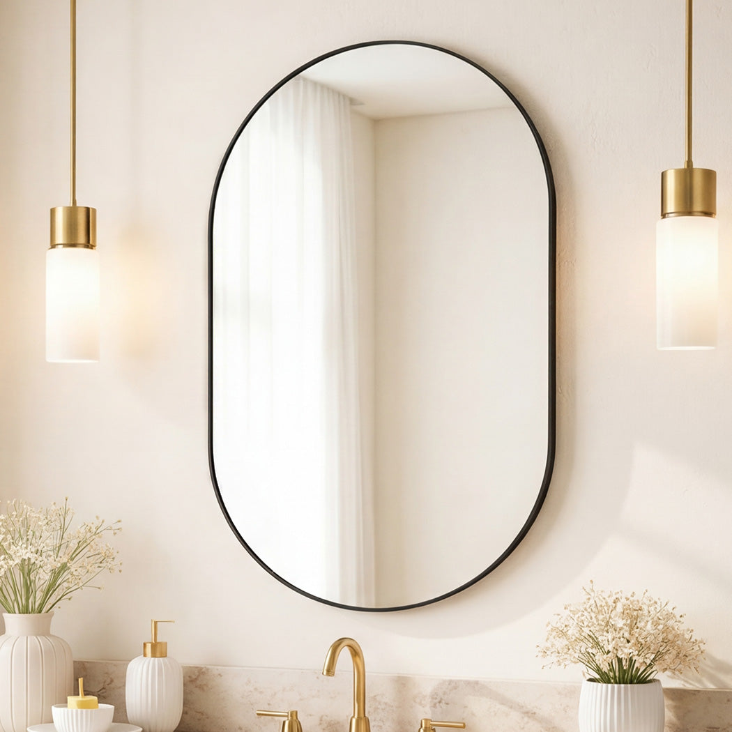 Oval Wall Mirror Black Frame 70x50cm | Simpledeals
