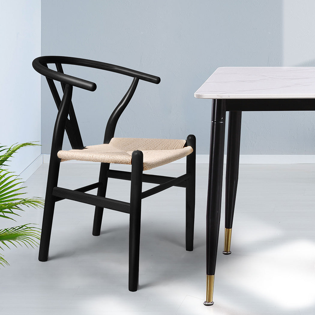2x Dining Chairs Wooden Hans Wegner Chair-Black - id15&16