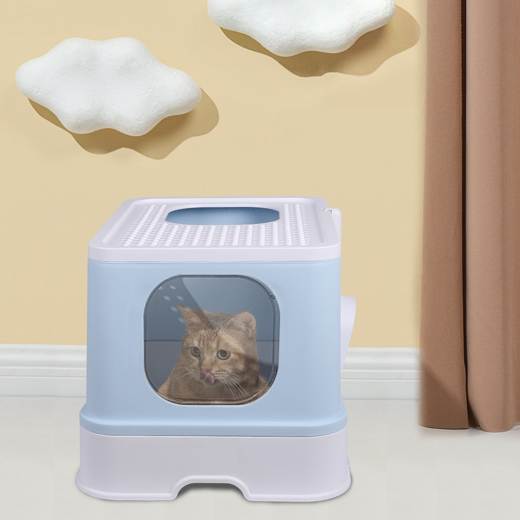 Cat Litter Box Fully Enclosed Kitty Blue