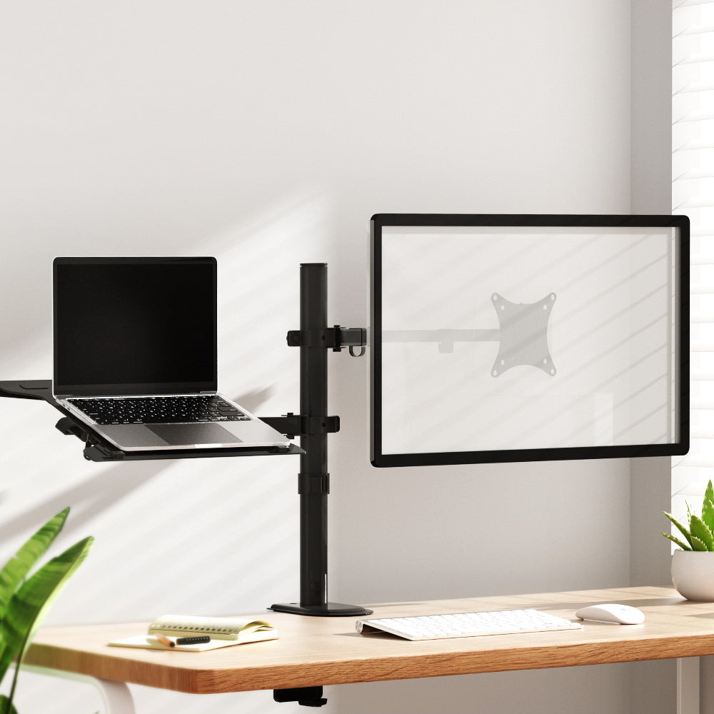 Desk Mount Monitor Laptop Tray Swivel Tilt Extendable Arms