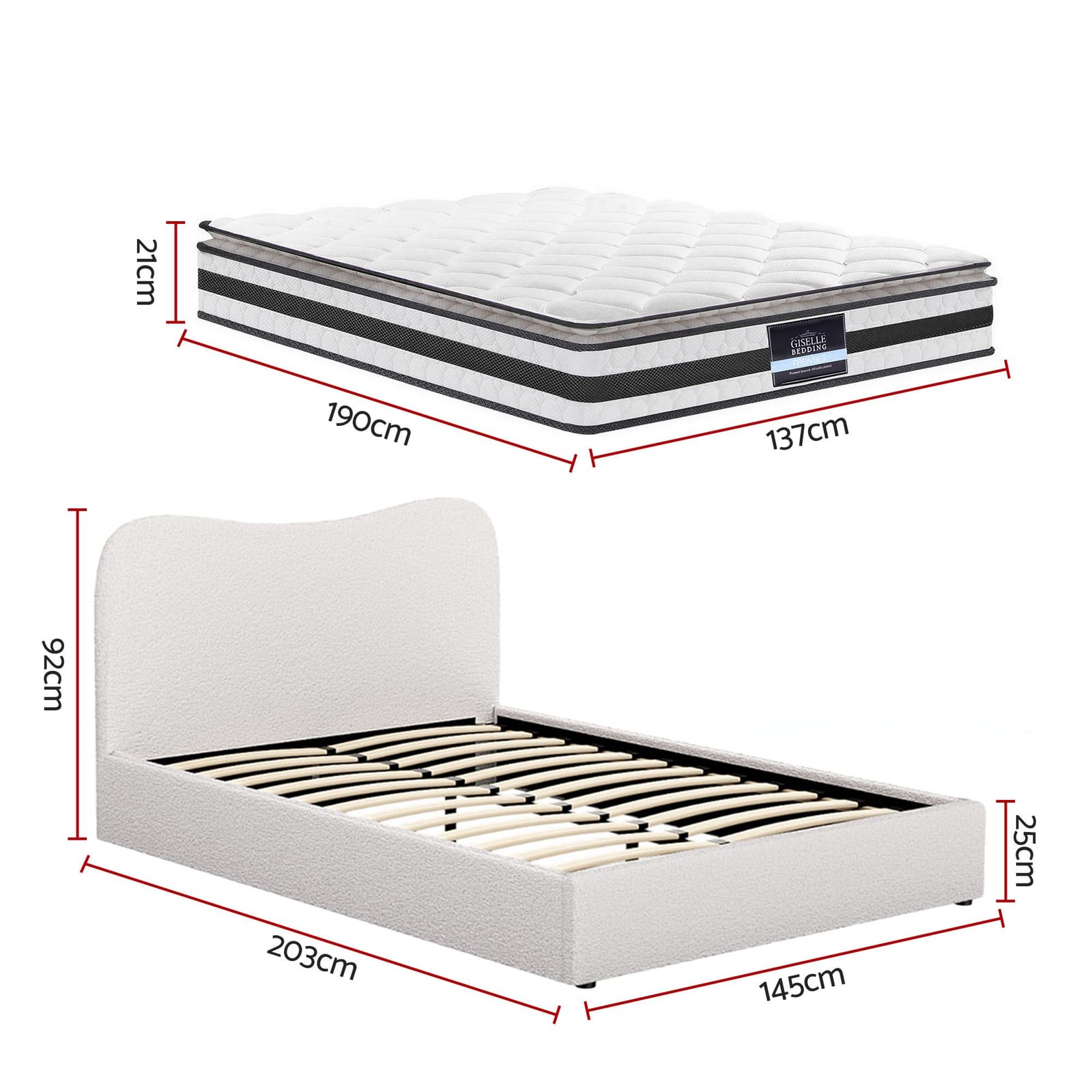 Double Bed Frame Mattress Set 190x137x21cm