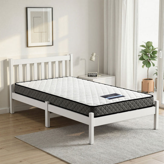 Single Bed Frame Mattress Set White Pine - Single Mattress