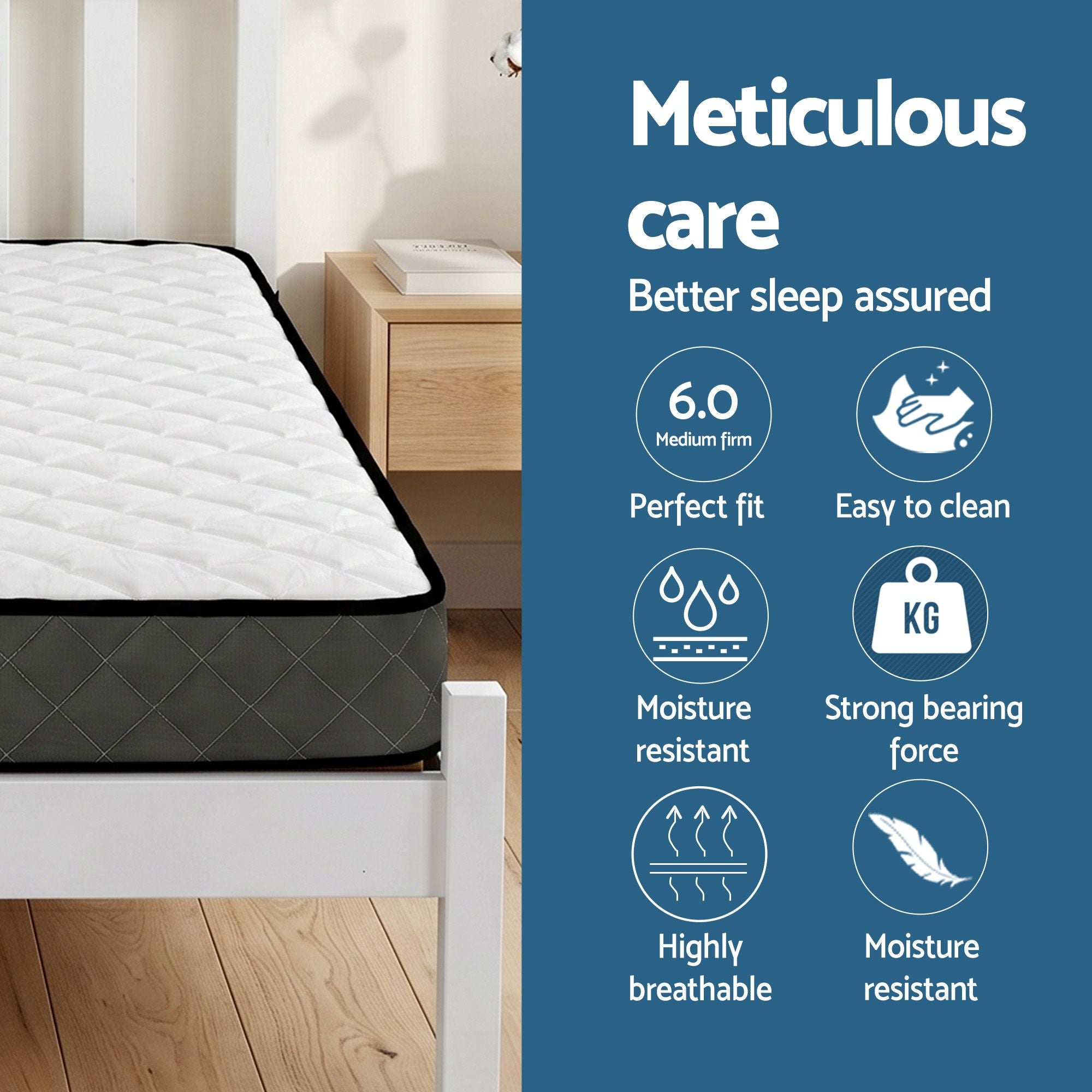 Single Bed Frame Mattress Set White Pine | Simpledeals