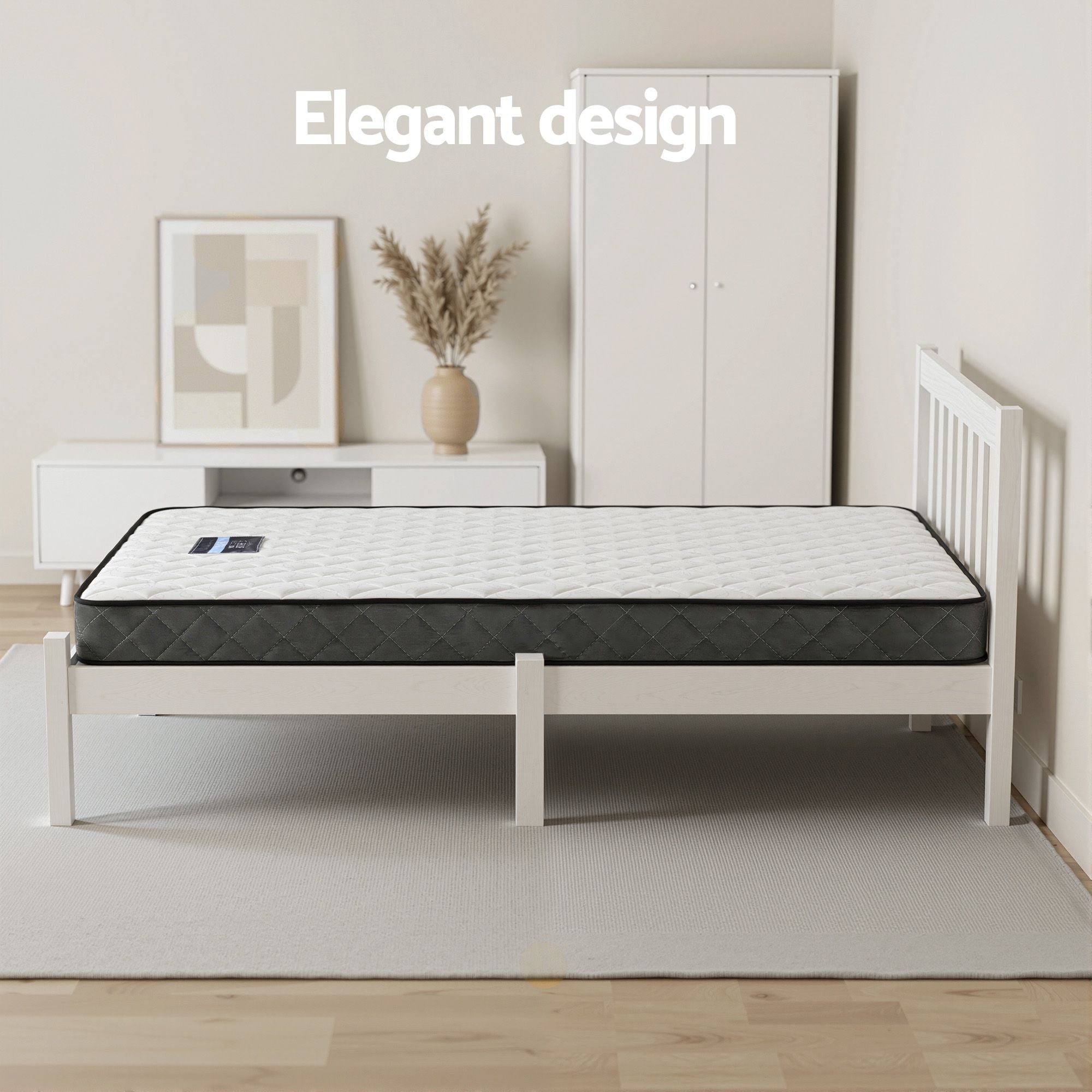 Single Bed Frame Mattress Set White Pine | Simpledeals