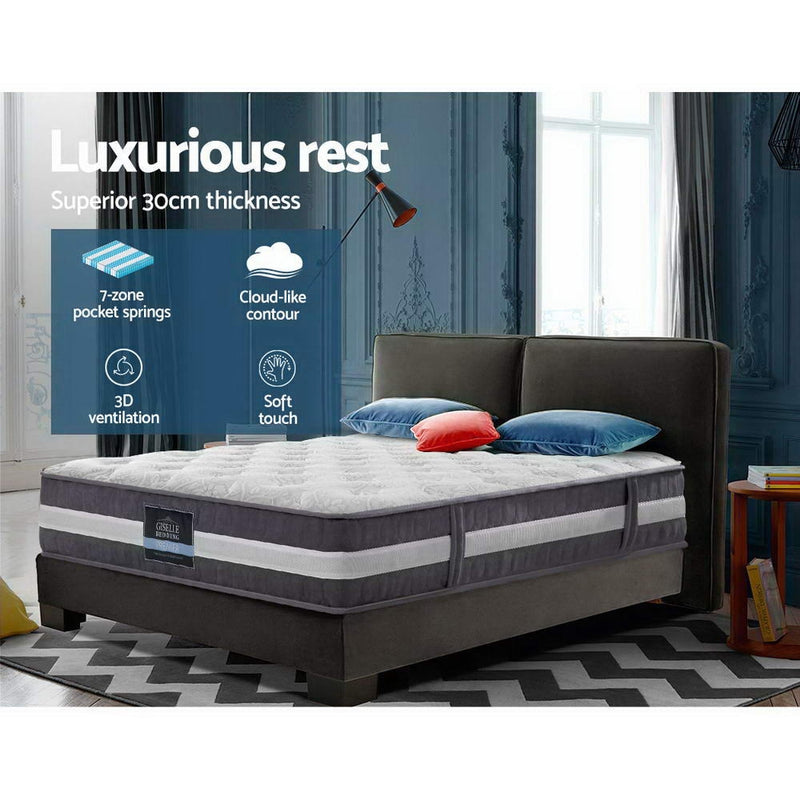 30Cm - 30cm King Single Mattress Bed Size 7 Zone Pocket Spring Medium Firm Foam