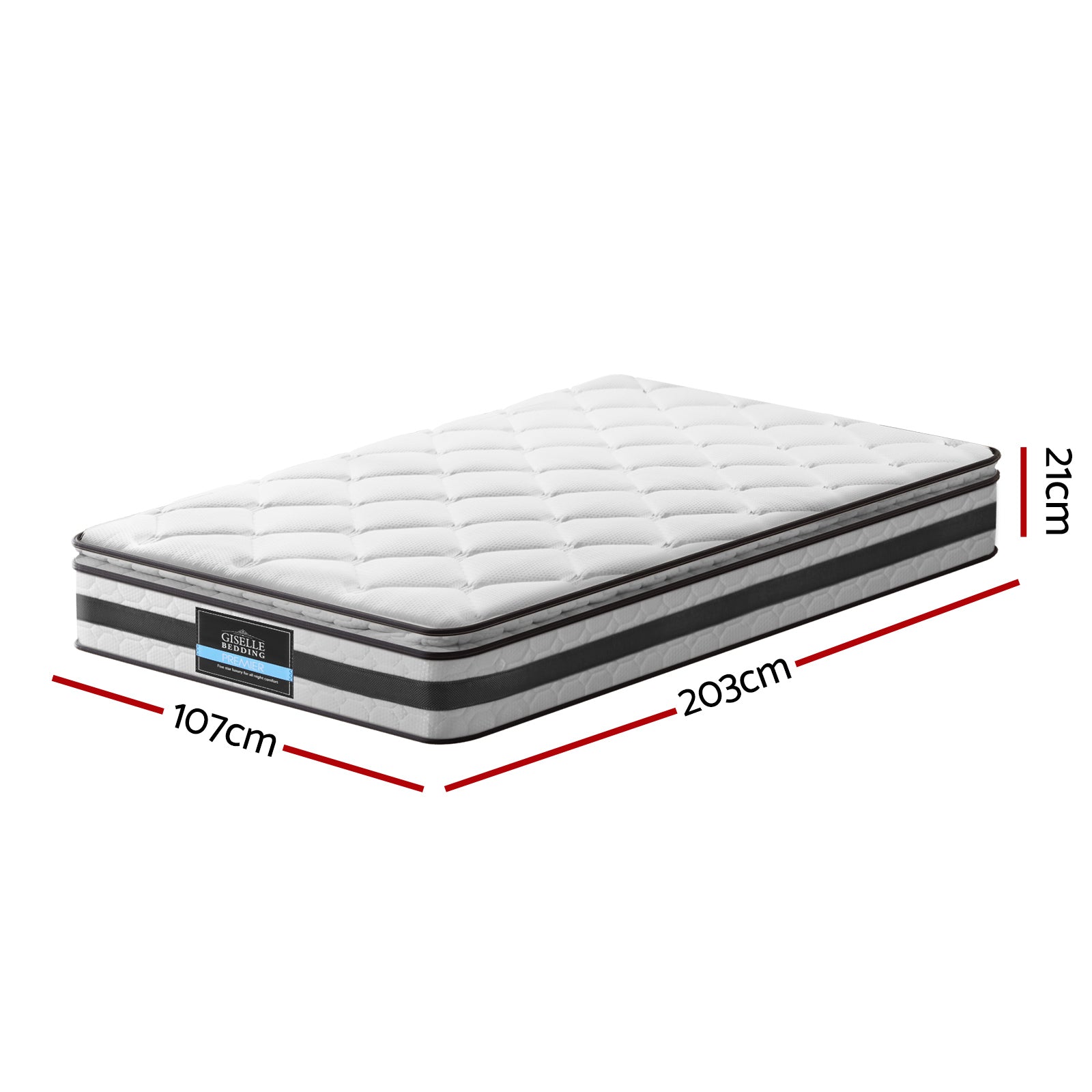 King Single Giselle Bedding Pillow Top Mattress Thickness 21cm, Medium Firmness 6.0