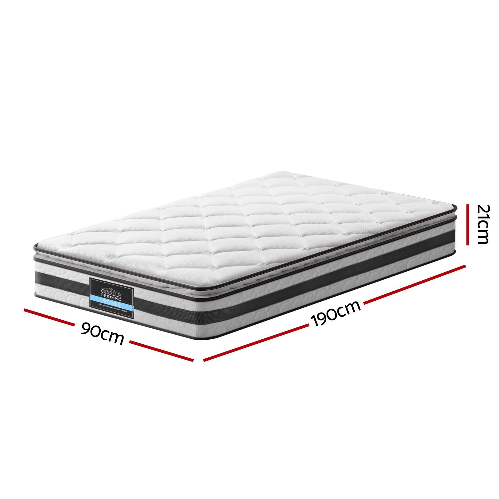 Single Giselle Bedding Pillow Top Mattress Thickness 21cm, Medium Firmness 6.0