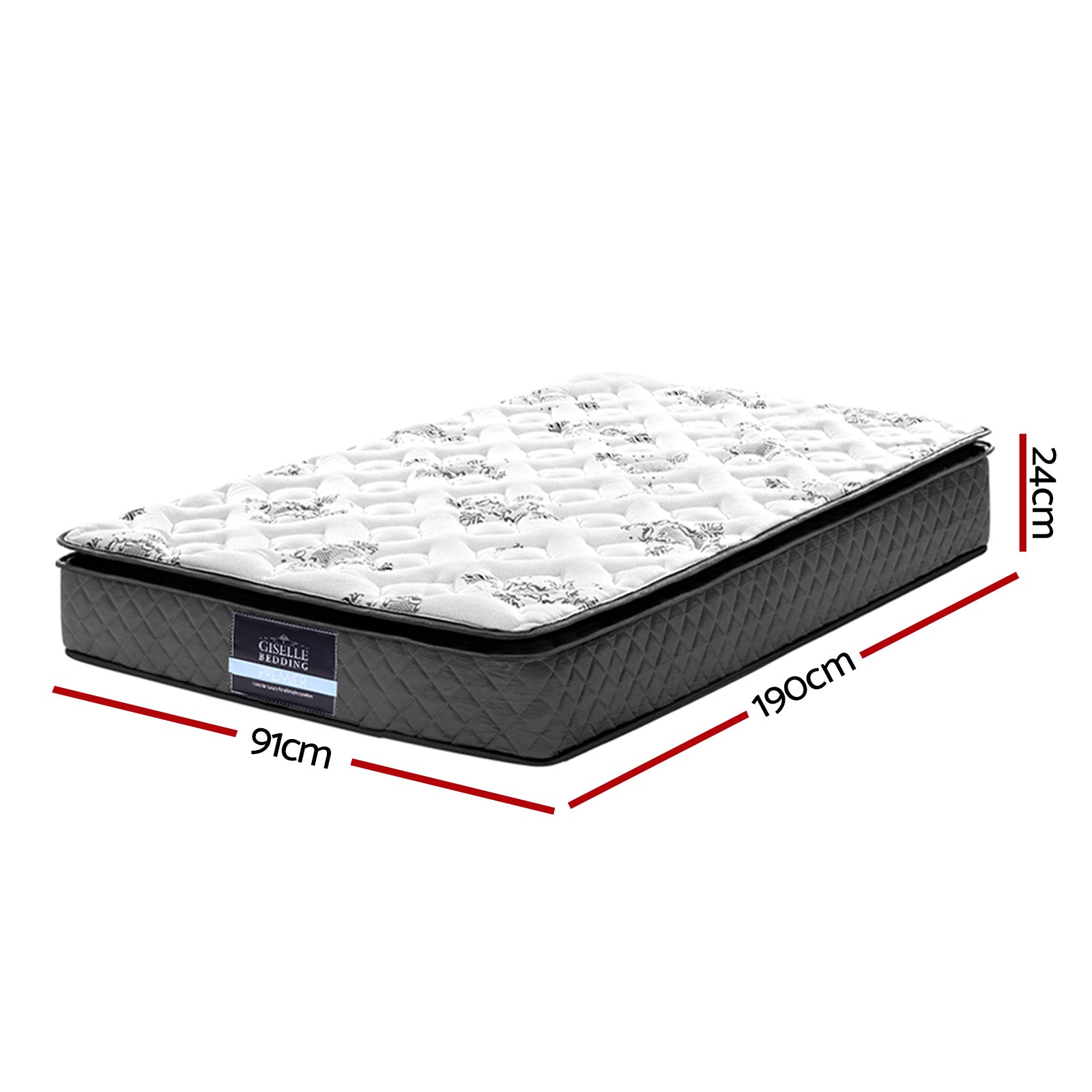 Single 24cm Thick 5-Zone Zoned Supported Mattress Firmness 5.0 450 Coils