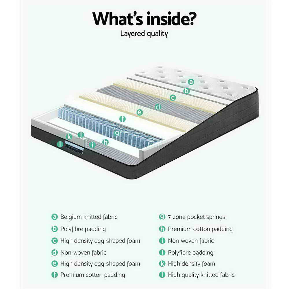 Bed Zone Pocket Spring - 34cm Mattress Euro Top King