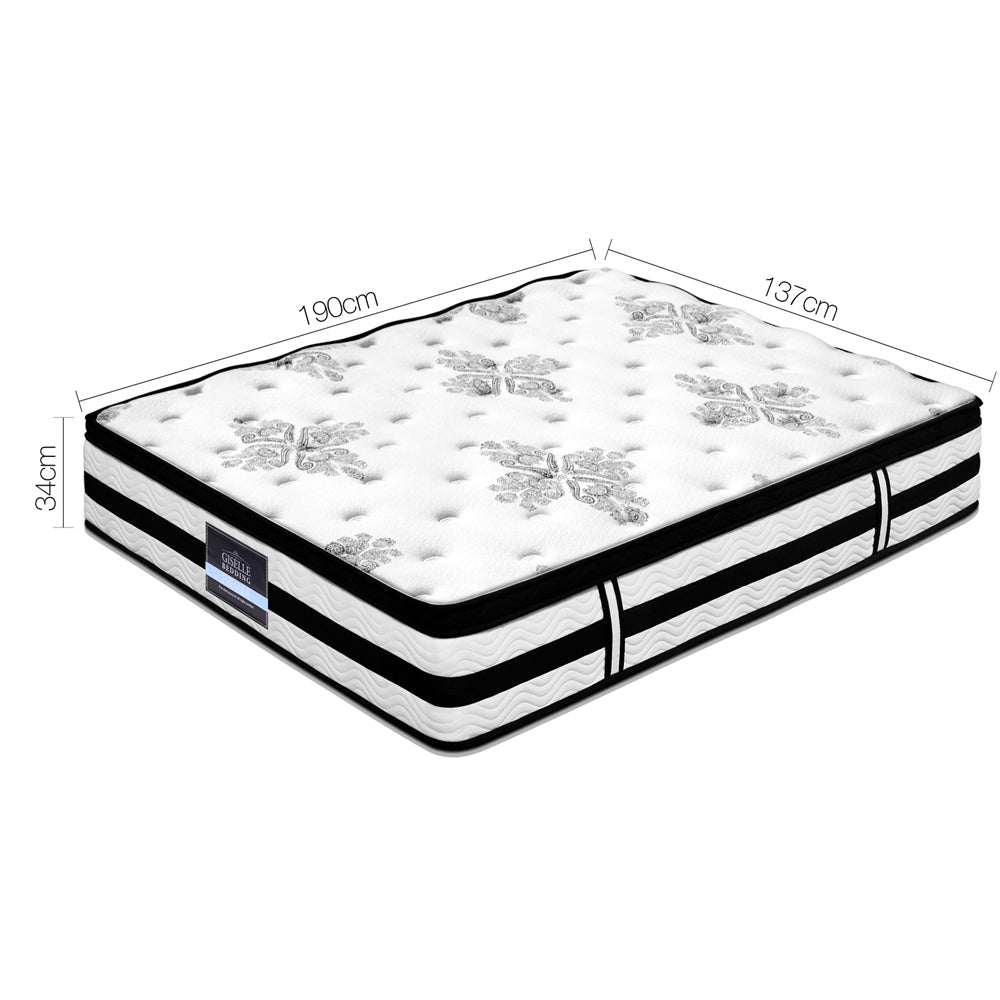 Double 34cm Euro Top Pocket Spring Mattress Medium-Firm 5 Zone 450 Coils