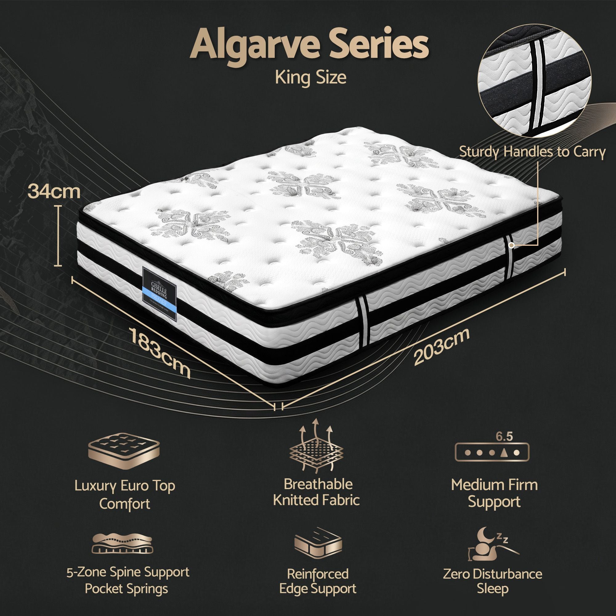 Giselle Bedding 34cm Mattress Euro Top Pocket Spring King