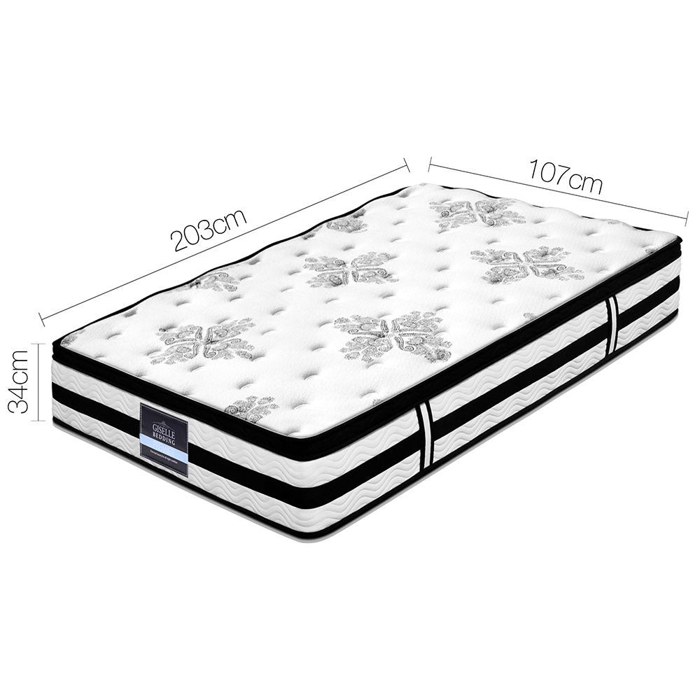 King Single 34cm Euro Top Pocket Spring Mattress Medium-Firm 5 Zone 450 Coils